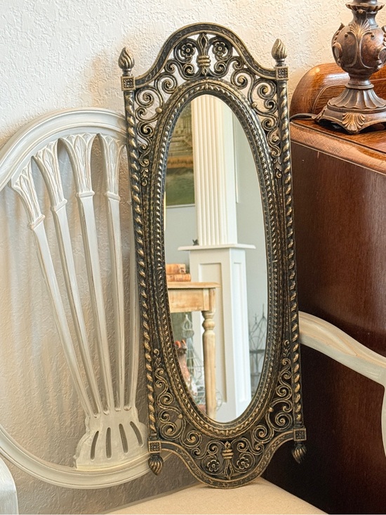 Vintage Other - Vintage Homco Filigree MIRROR 25”x8,5” Ornate Black Gold Hollywood Glamour USA